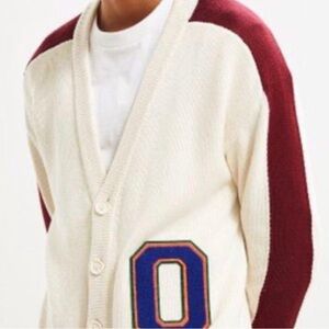Urban Outfitters Cream and Burgundy Lettermen’s Button down Cardigan